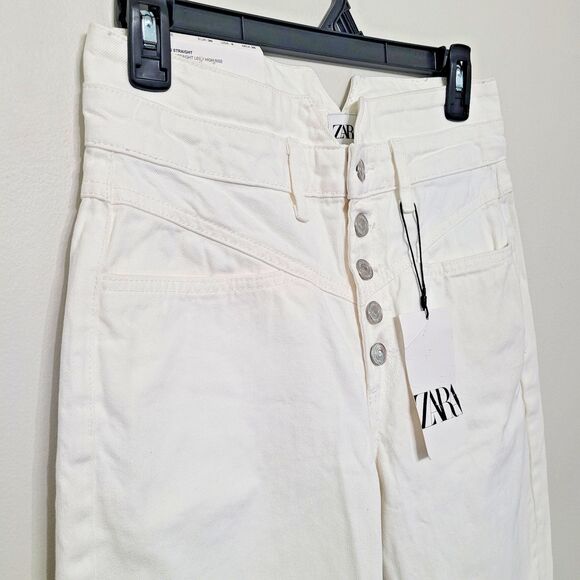 Zara Women’s Size 4 White High Rise 80s Straight Jeans Button Fly NWT Retro - Picture 2 of 4